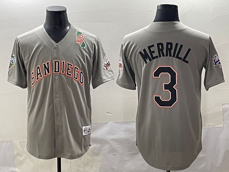 Men 2025 San Diego Padres #3 Merrill Grey Throwback Game Nike MLB Jersey style 6->san diego padres->MLB Jersey